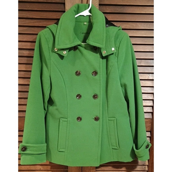 Calvin Klein Jackets & Blazers - Calvin Klein Peacoat With Removable Hood Size 8 Green Winter Classic Coat Jacket